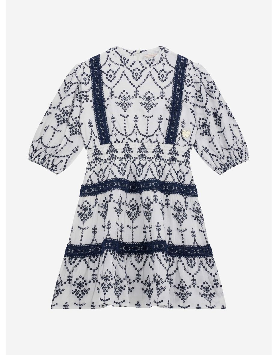 Vestido de encaje ojal blanco para niña