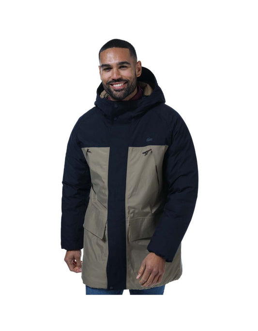 Parka Lacoste da uomo con cappuccio lungo e trapuntato idrorepellente in blu