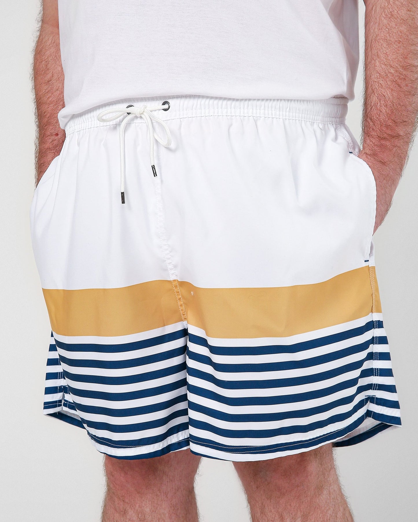 Calção de banho masculino plus size com listras brancas Allman By Riachuelo