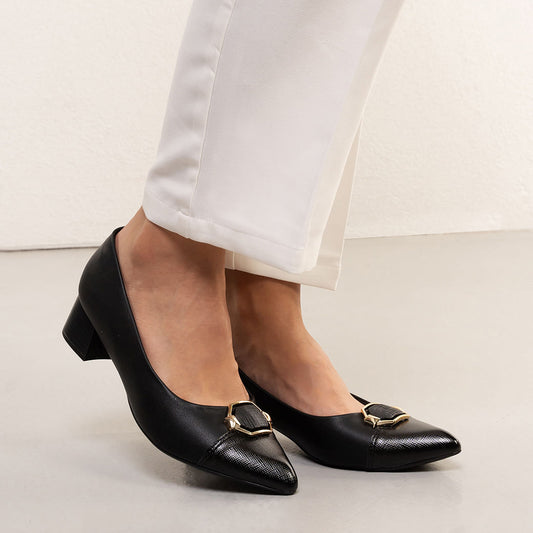 Sapato Piccadilly de salto bloco preto para mulheres