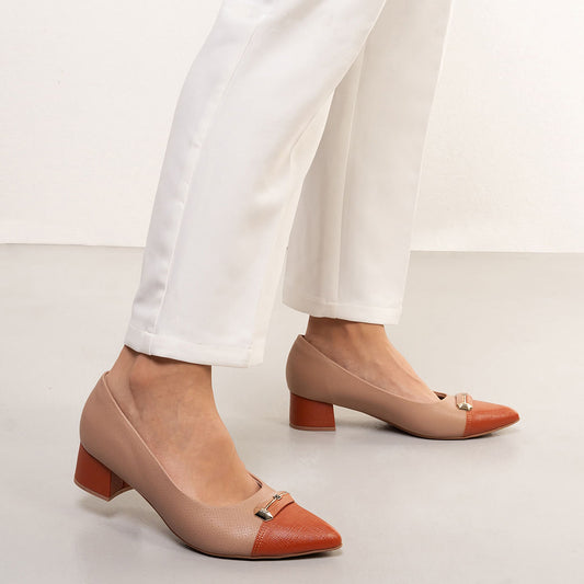 Piccadilly - Scarpa con fibbia con tacco a blocco beige da donna