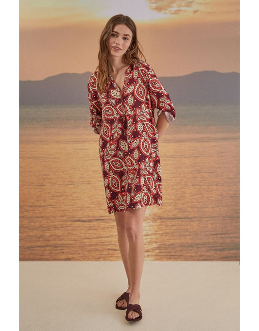 Camisola de praia estampada em marrom