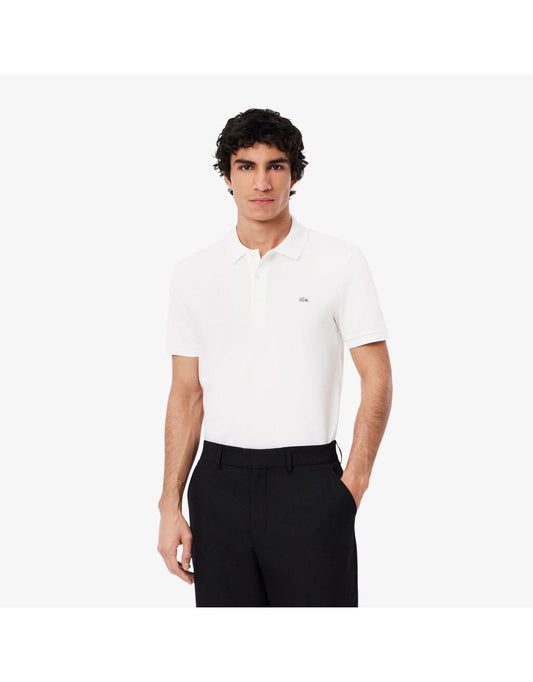 Camisa polo masculina Lacoste Slim Fit Stretch Mini Piqué - Branco