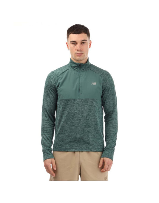 Blusa masculina New Balance Athletics Heat Grid Half-Zip Top em verde