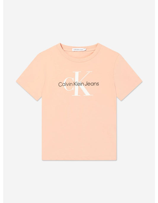 Camiseta feminina com logotipo de monograma em rosa