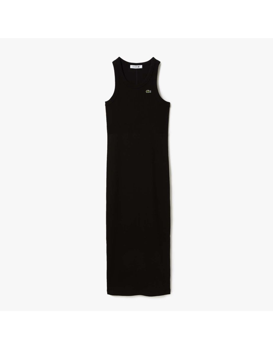 Vestido feminino de algodão sem mangas preto da Lacoste