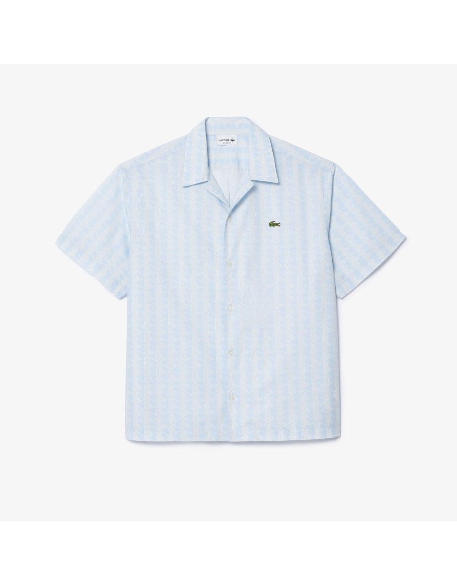 Camicia Lacoste da uomo a maniche corte blu dal taglio rilassato