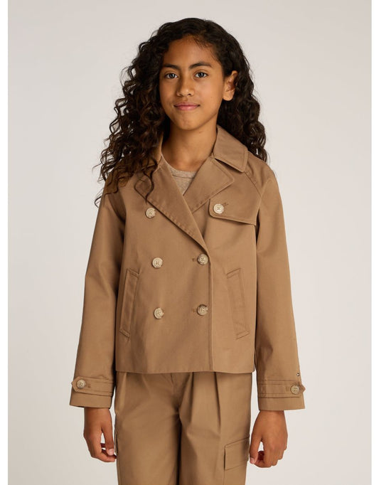 Giacca corta in cotone marrone da bambina