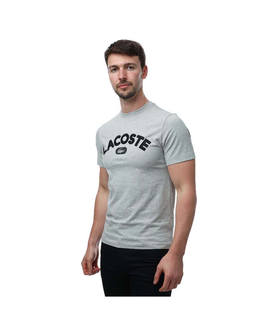 Camiseta masculina Lacoste Premium Cotton com estampa de logotipo em cinza