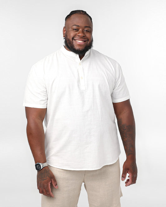 Camisa masculina plus size texturizada branca com gola mandarim | Original Plus by Riachuelo