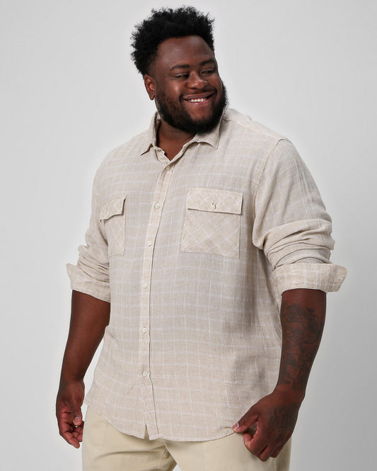 Camicia a scacchi beige Plus Size da uomo Allman By Riachuelo