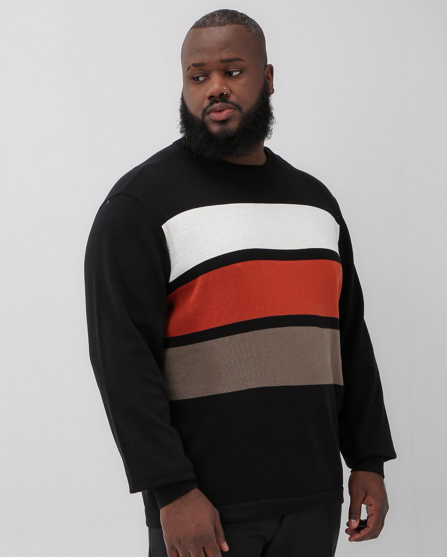 Suéter masculino de tricô listrado preto plus size | Original Plus by Riachuelo