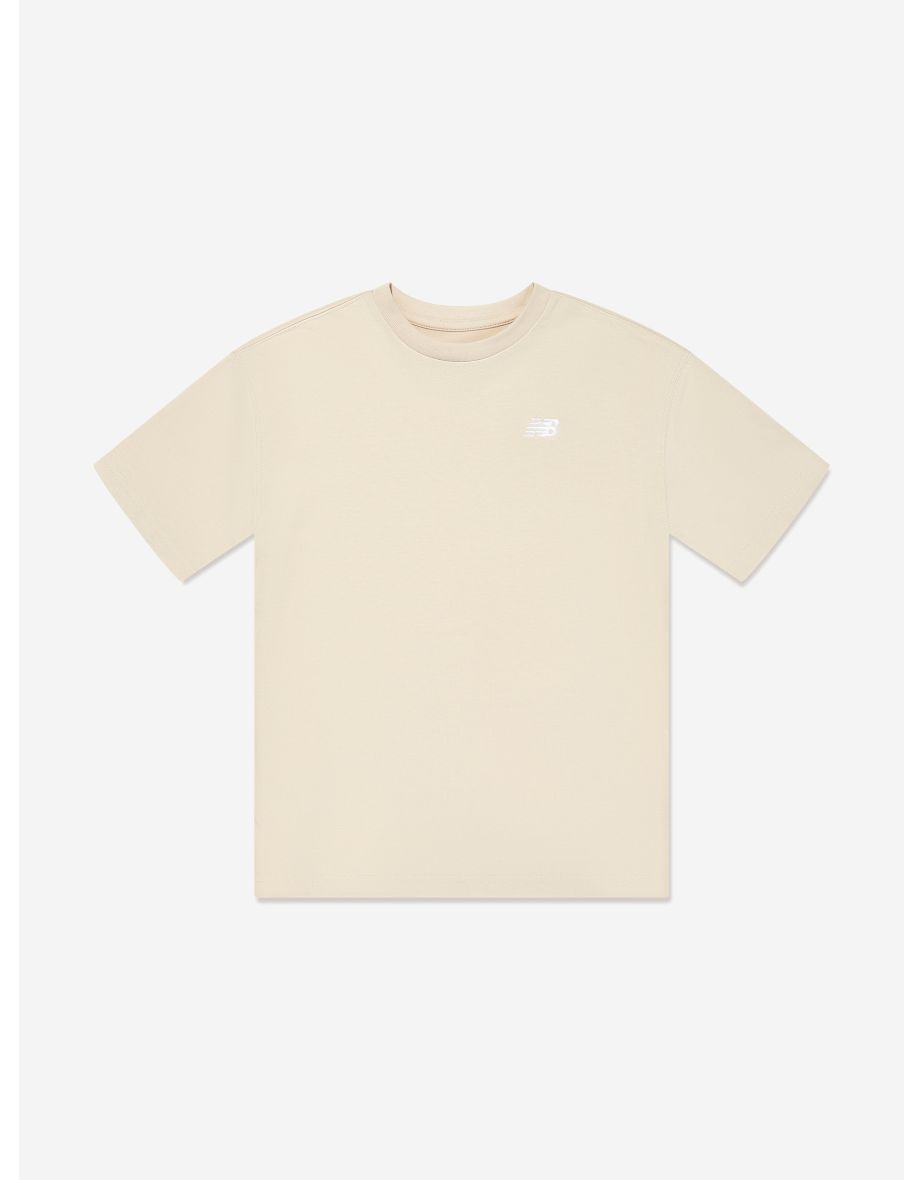 Maglietta jersey beige da ragazzo con logo piccolo