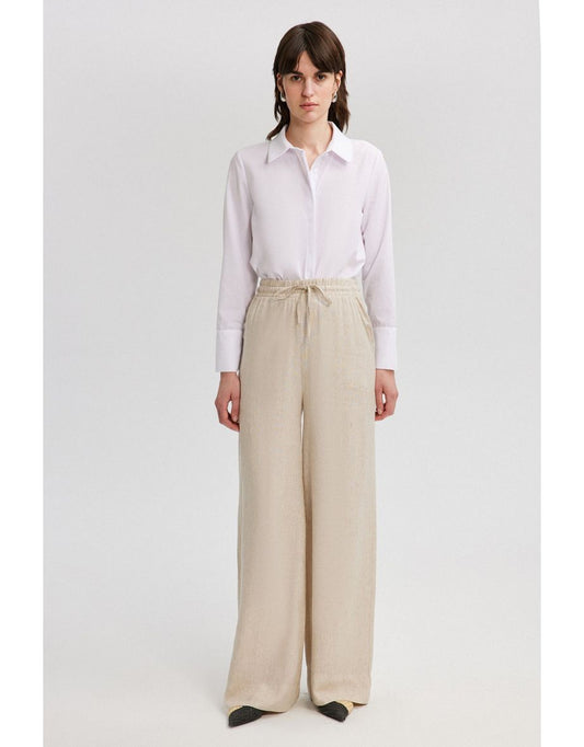 Pantaloni a trama naturale con elastico in vita