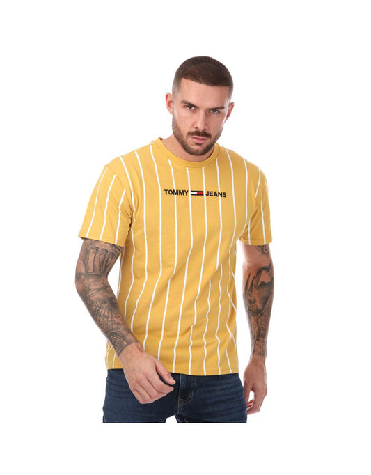 Camiseta con logo de rayas verticales amarilla para hombre de Tommy Hilfiger