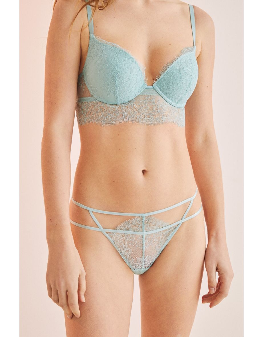 Slip classico verde in pizzo con spalline