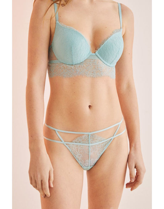 Slip classico verde in pizzo con spalline
