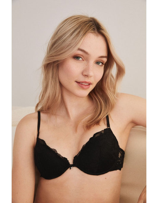 Reggiseno classico imbottito in pizzo nero