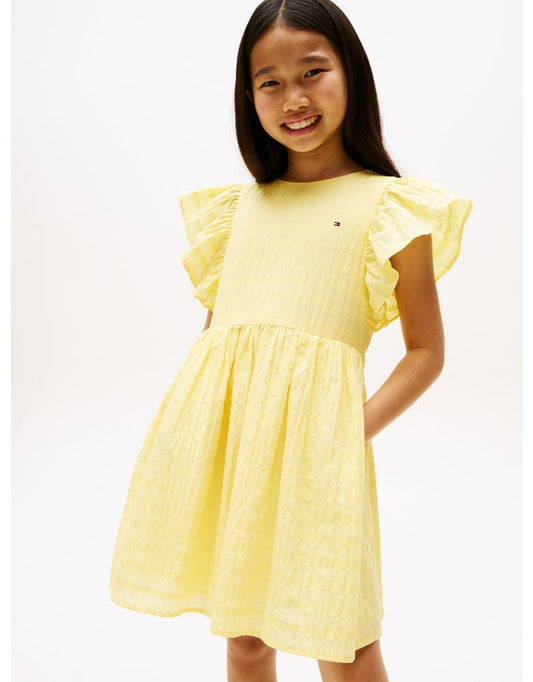 Vestido de algodão texturizado amarelo Tommy Hilfiger para meninas