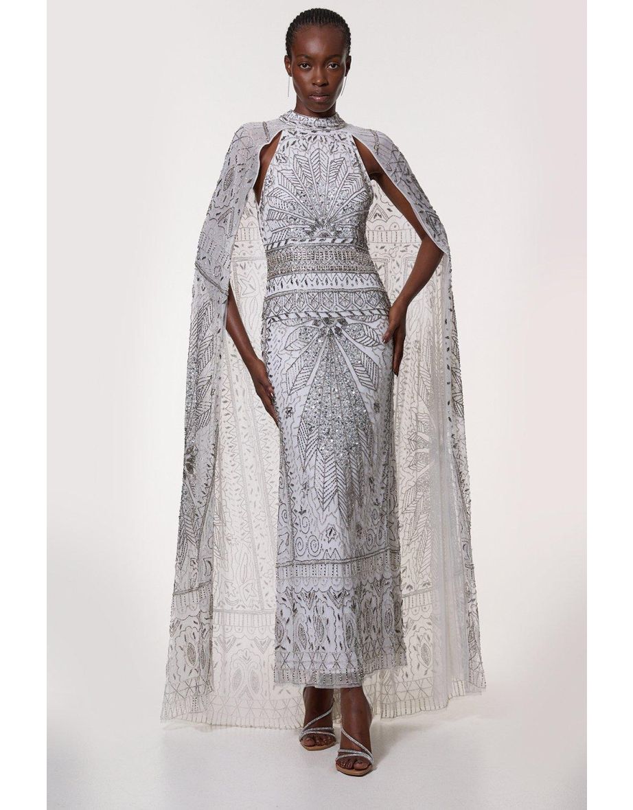 Vestido maxi de tecido esvoaçante com detalhes ornamentados