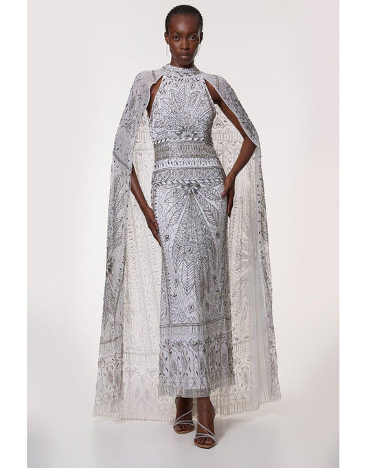 Maxi Vestido Tejido Fluido con Detalle Adornado