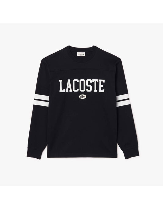 Camiseta masculina Lacoste de manga longa com estampa gráfica em azul
