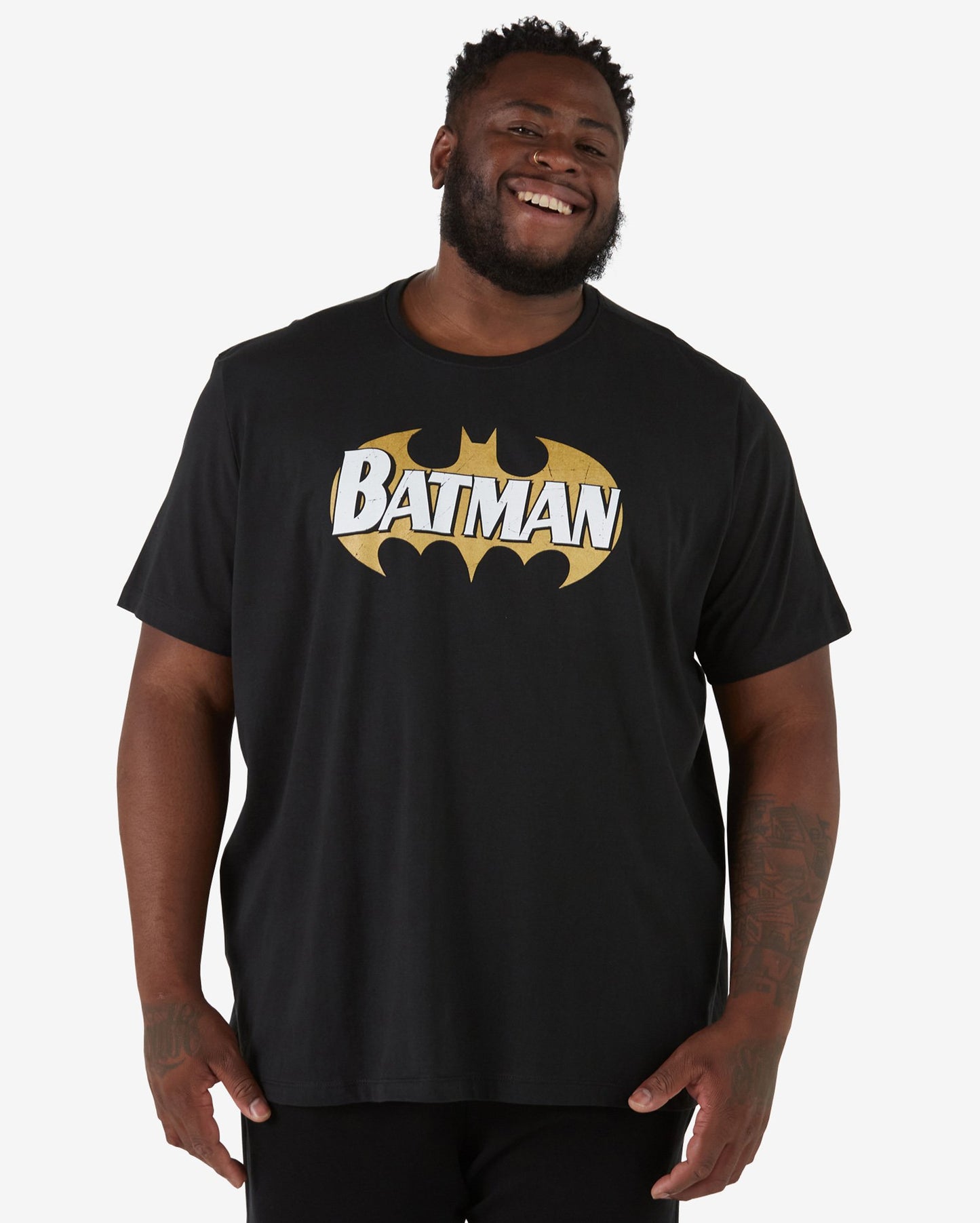 Camiseta masculina plus size de manga curta do Batman em preto
