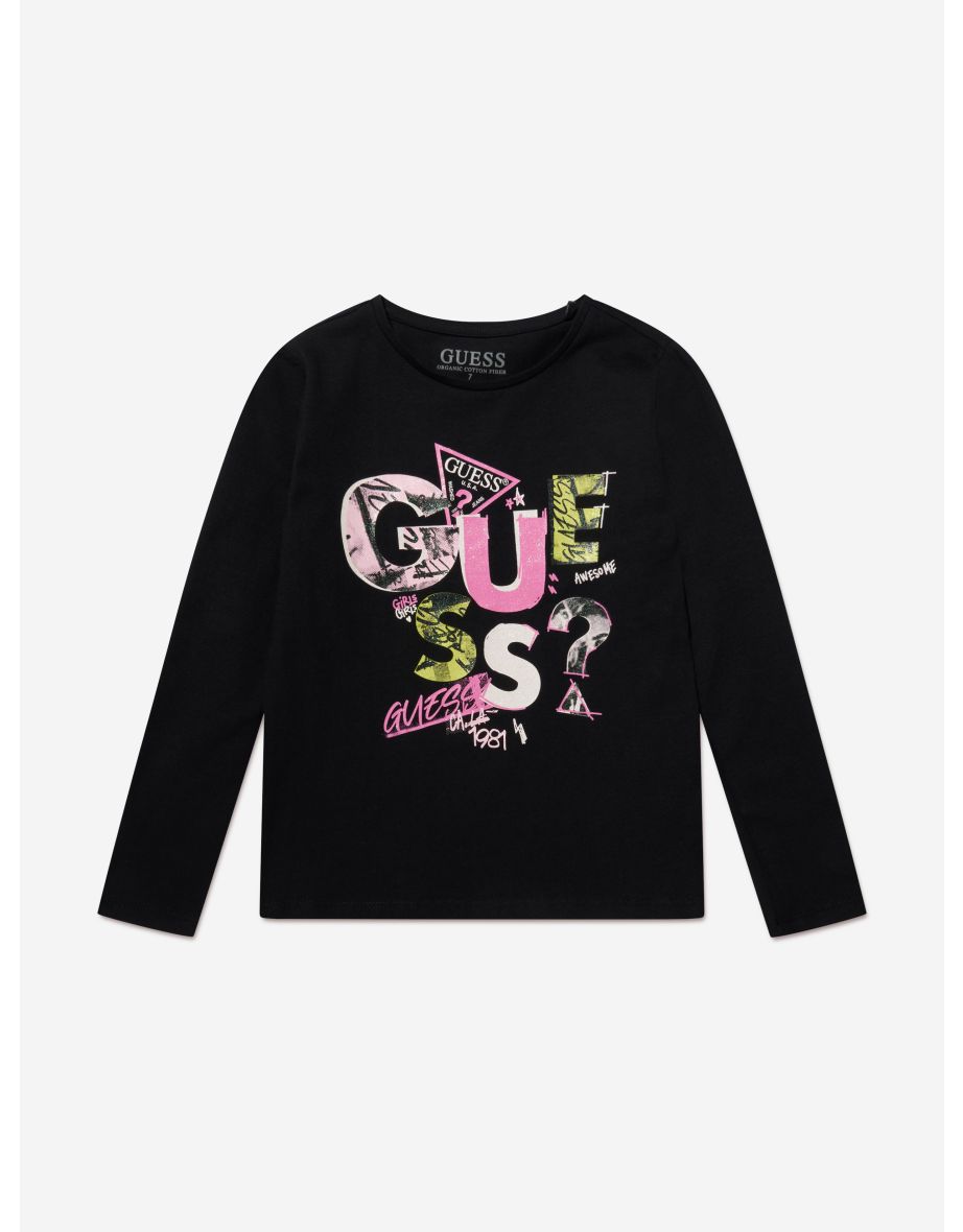 Camiseta negra de manga larga para niña