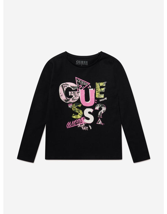 Camiseta negra de manga larga para niña