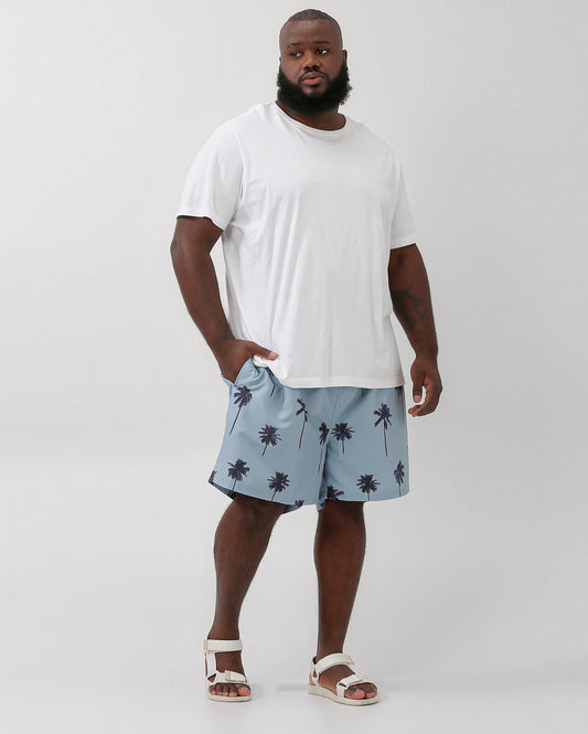 Blue Palm Tree Print Men's Plus Size Shorts | Allman by Riachuelo