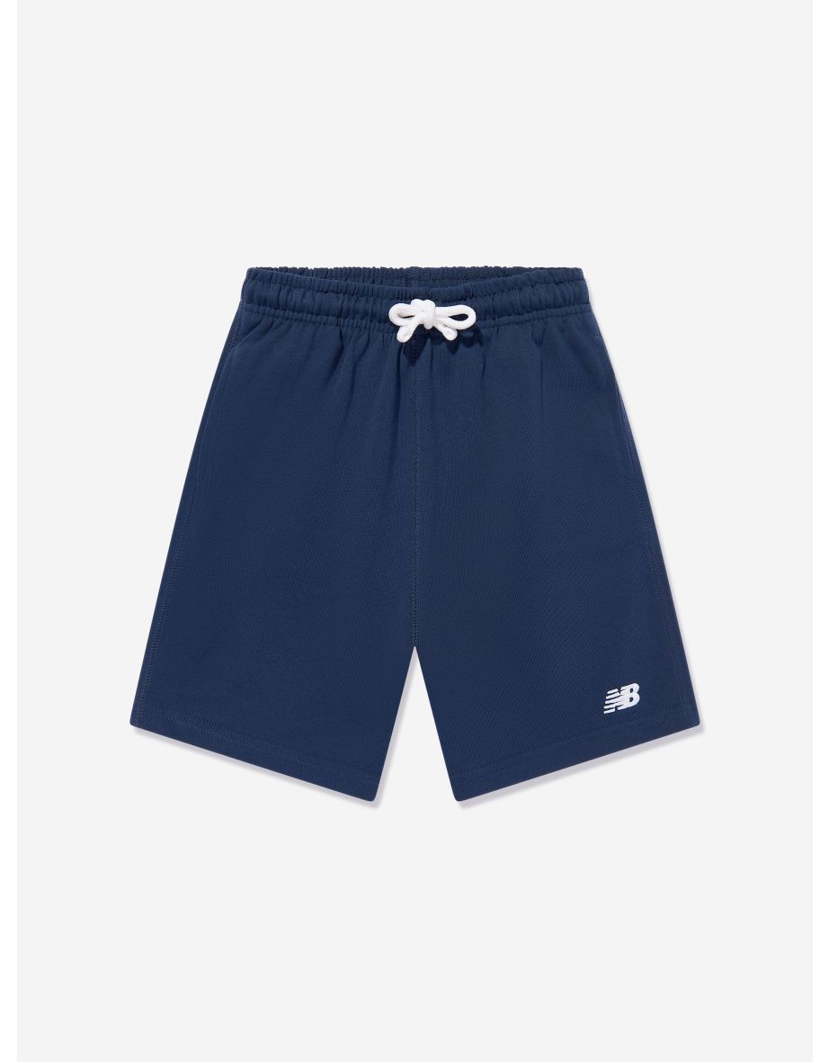 Pantaloncini New Balance da ragazzo in spugna francese con logo piccolo in blu scuro