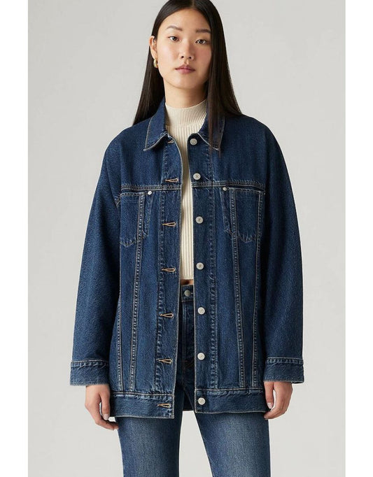 Giacca trucker in denim con maniche Dolman con cintura