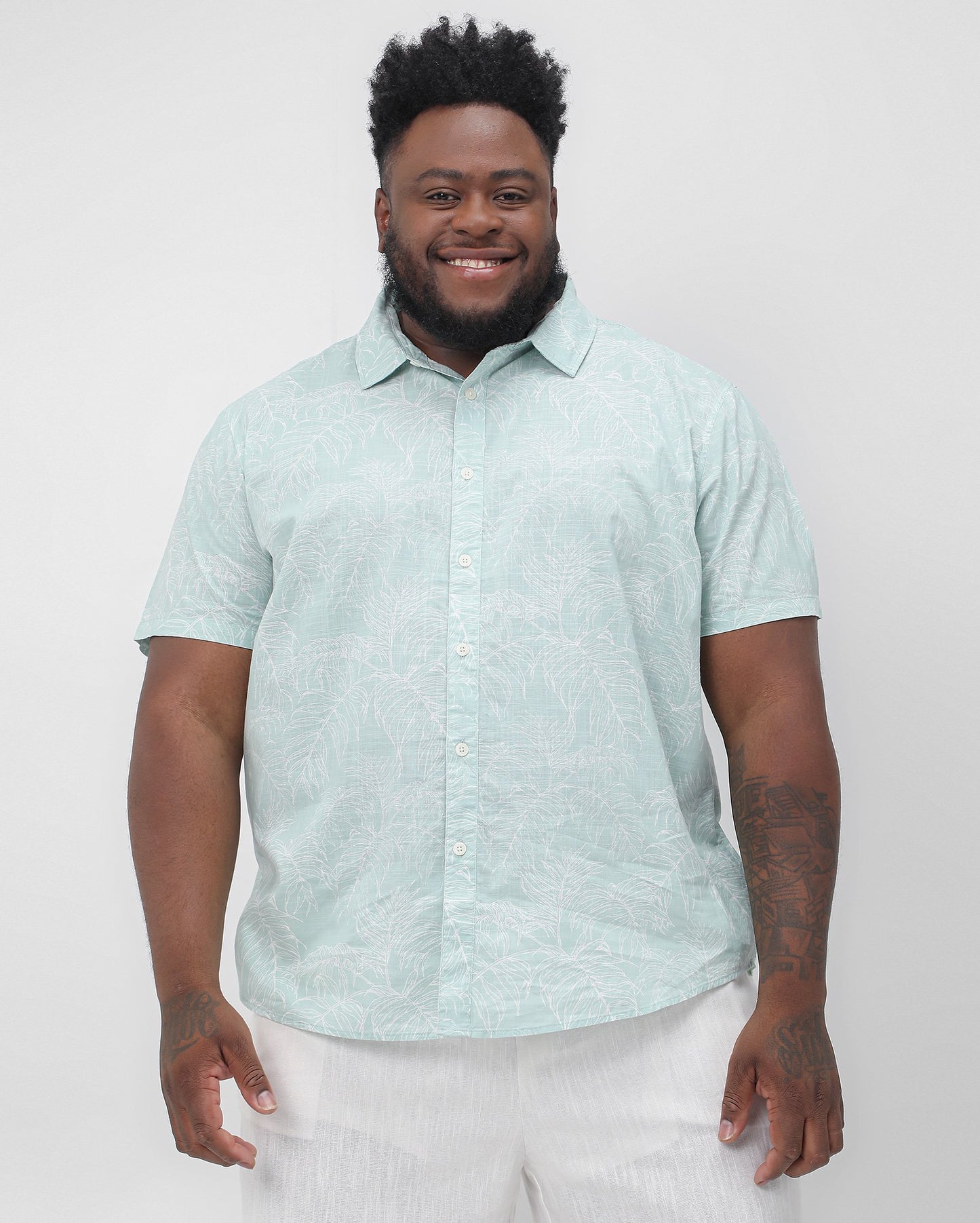 Men's Plus Size Green Leaf Print Shirt | Original Plus By Riachuelo