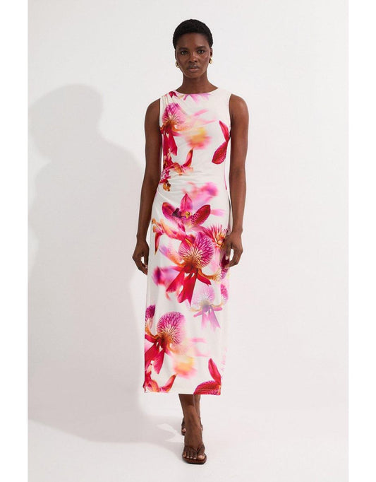Vestido Petite Abstract Floral Print Jersey Crepe Midaxi