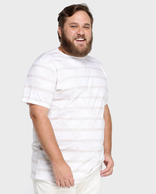 Camiseta Plus Size Tropical Striped - Branca