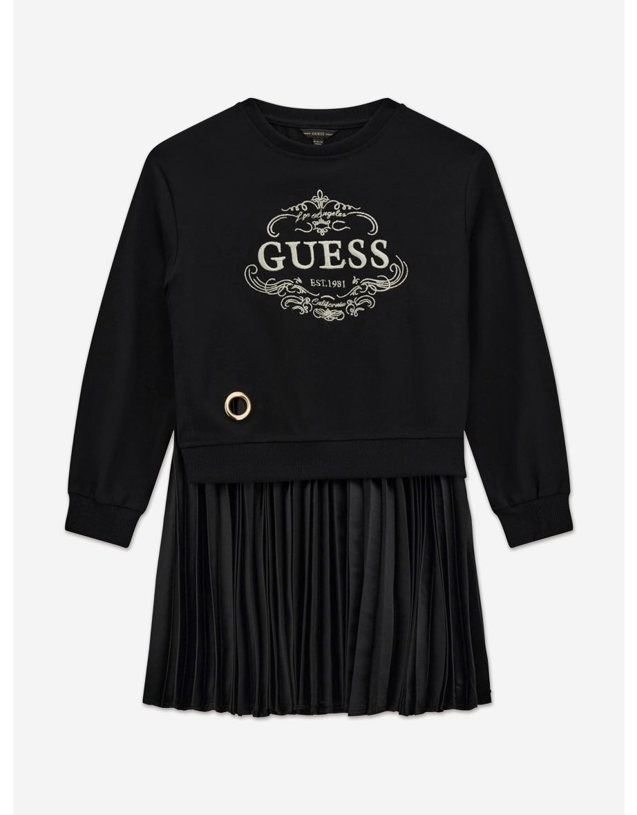 Vestito a pieghe in tessuto misto da bambina in nero