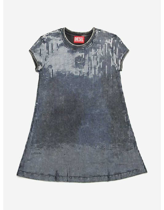 Vestido camisero efecto lentejuelas negro para niña