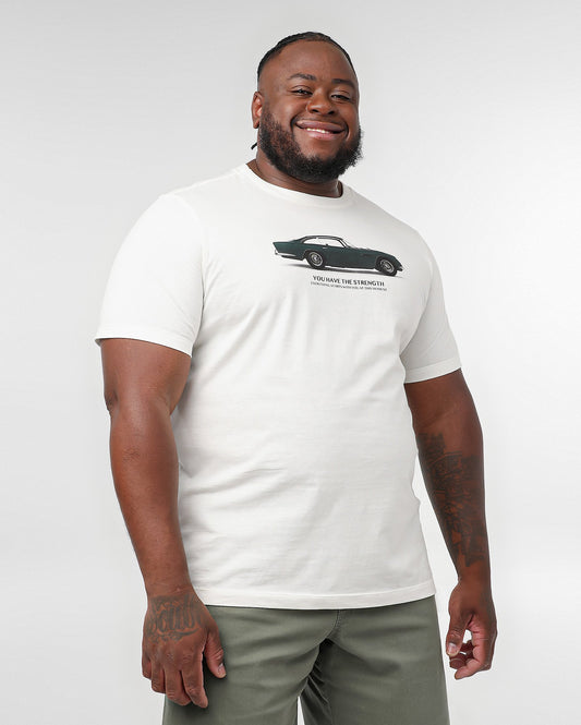 Camiseta masculina plus size branca com letras de carros - Original Plus by Riachuelo