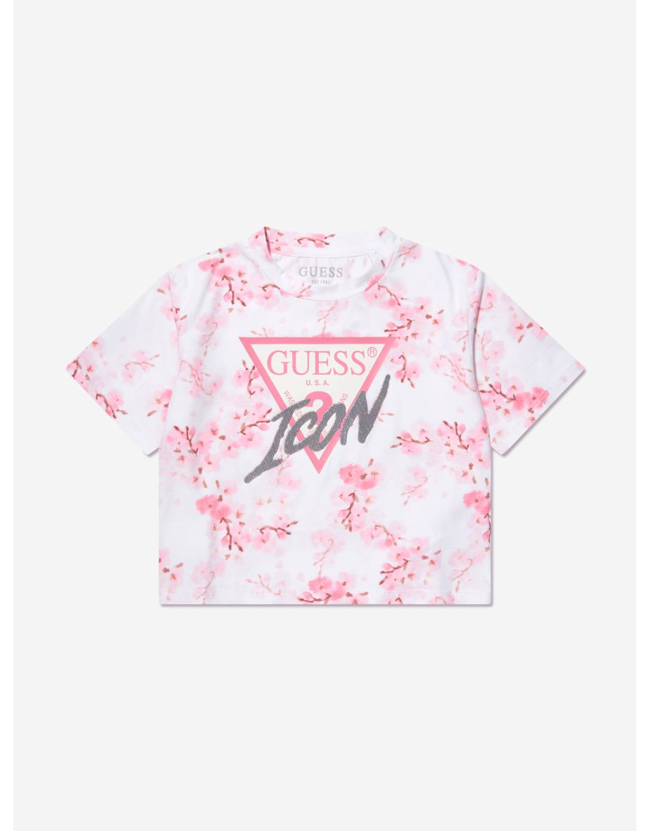 Camiseta blanca de niña con el logotipo del cerezo en flor