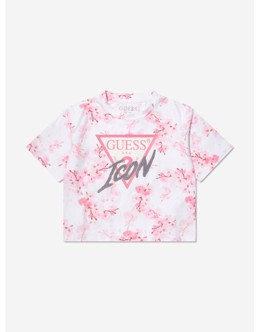 Camiseta blanca de niña con el logotipo del cerezo en flor