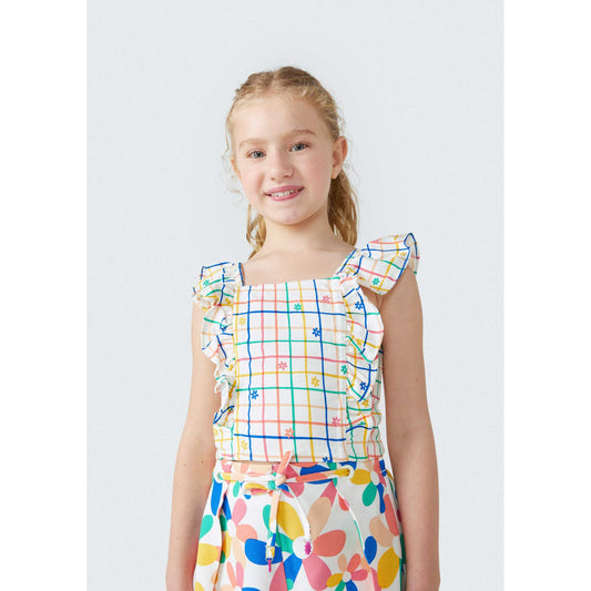 Camiseta de tirantes con volantes a cuadros para niña