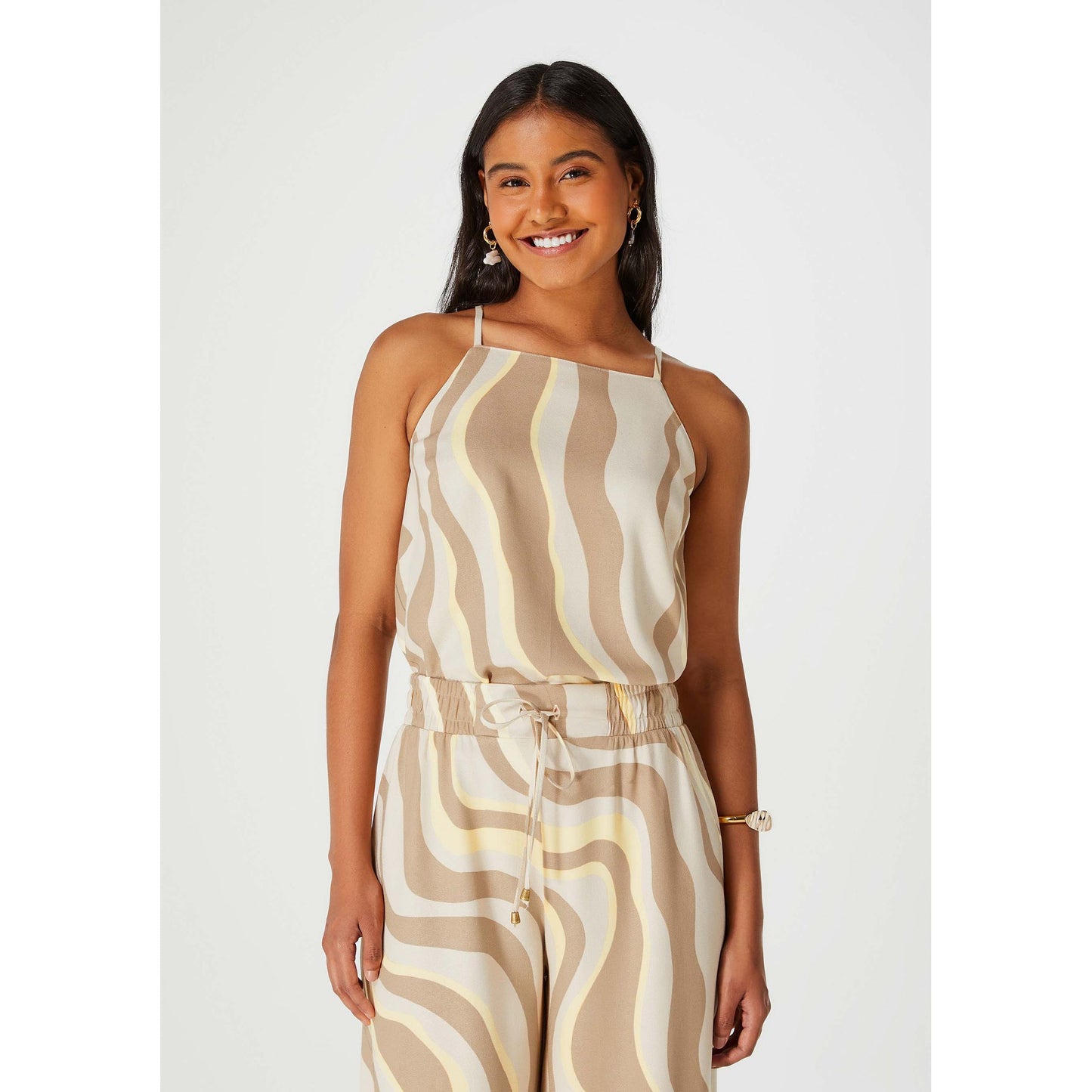 Camiseta de tirantes estampada con cuello halter para hombre