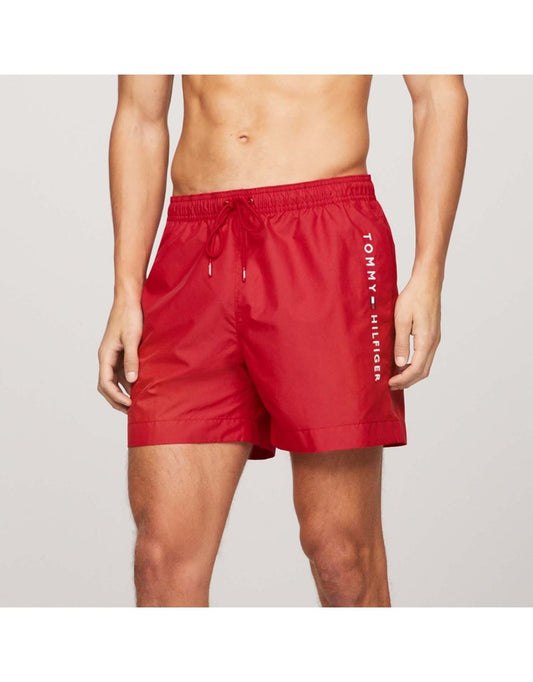 Calção de banho masculino Tommy Hilfiger Original Logo de comprimento médio - Vermelho