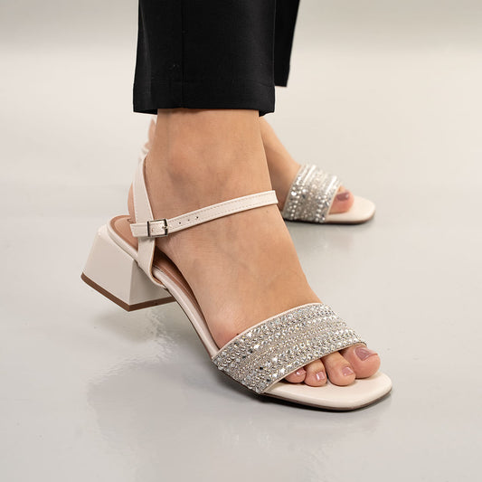 Women's Shiny Block Heel Sandals in Off-White by Beira Rio