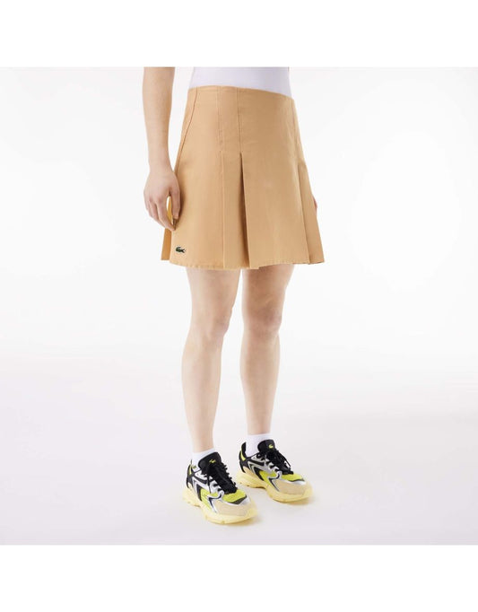 Saia feminina de algodão plissado Lacoste em creme