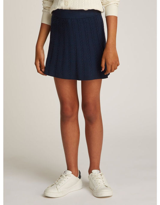 Gonna da bambina in maglia a cavi in navy