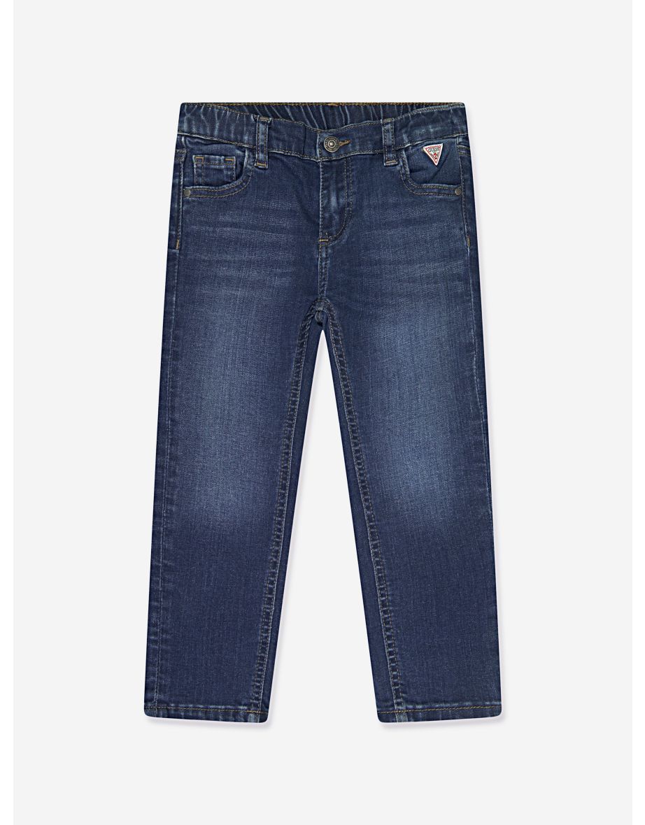 Calça jeans azul com bordado de urso para meninos