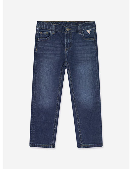 Calça jeans azul com bordado de urso para meninos