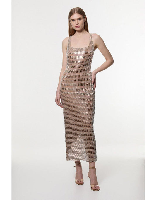 Vestido Petite Premium de punto con adornos de cristal