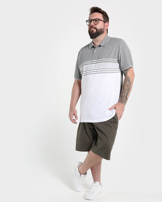 Camisa polo listrada plus size - cinza